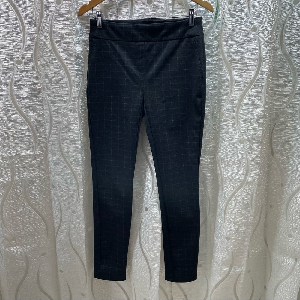 Dalia Plaid Pull On Trousers Womens 6 Black Grey Slim Leg Career Pants